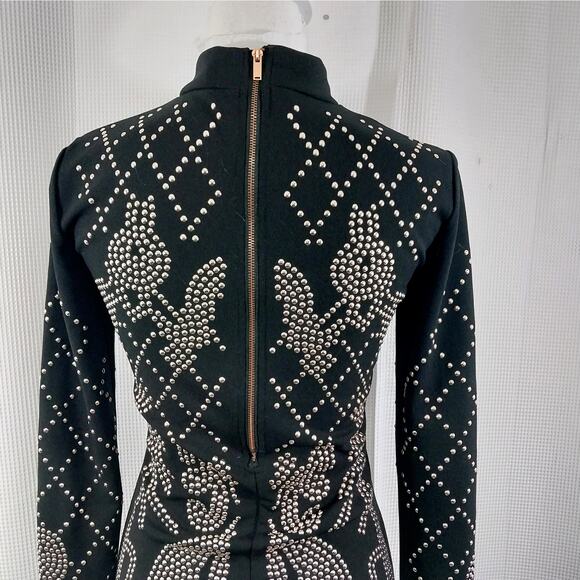 NWOT! REVAMPED! ULTRA STRETCH BLACK, ELABORATE GOLD STUDDED L/S DRESS! SZ S - Picture 7 of 12